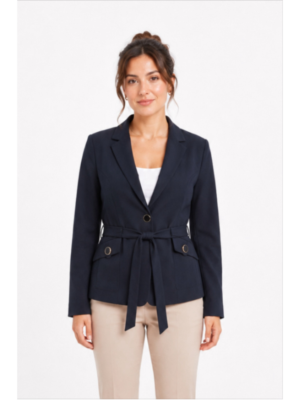 Harve Benard Sailaway Women's Black One-Button Belted Blazer Jacket NWT